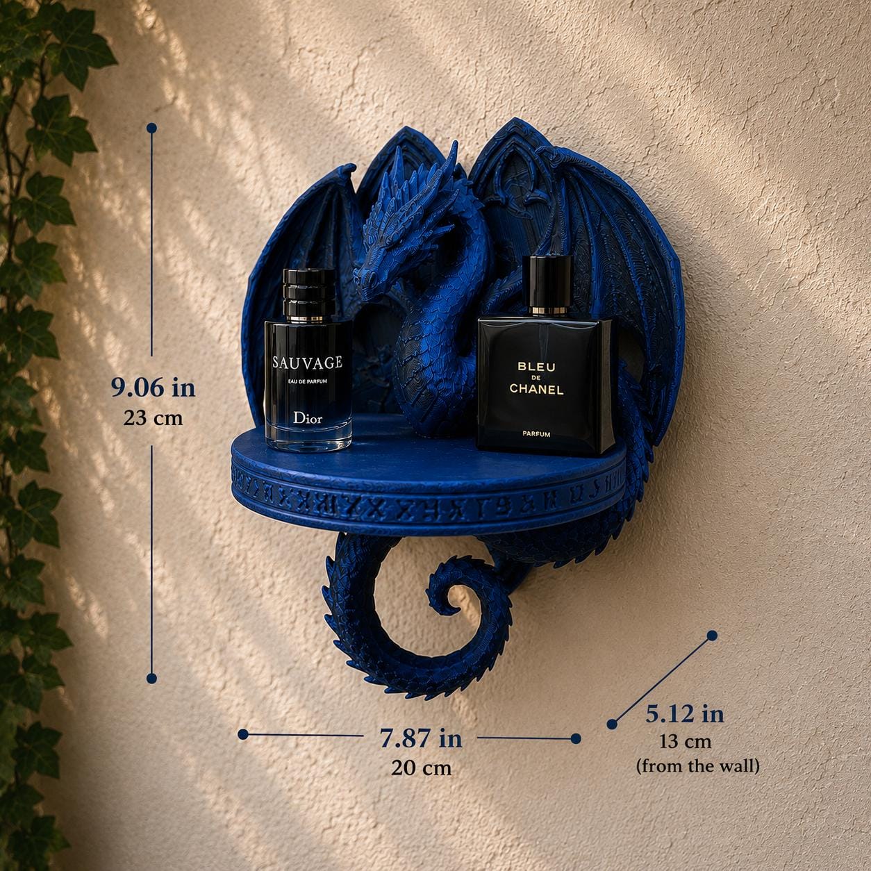 Dragon Wall Shelf, Gothic Dragon Perfume Display, Fantasy Wall Decor, 3D Printed Shelf, Blue Dragon Shelf for Keys, Cologne, Small Decor Gif