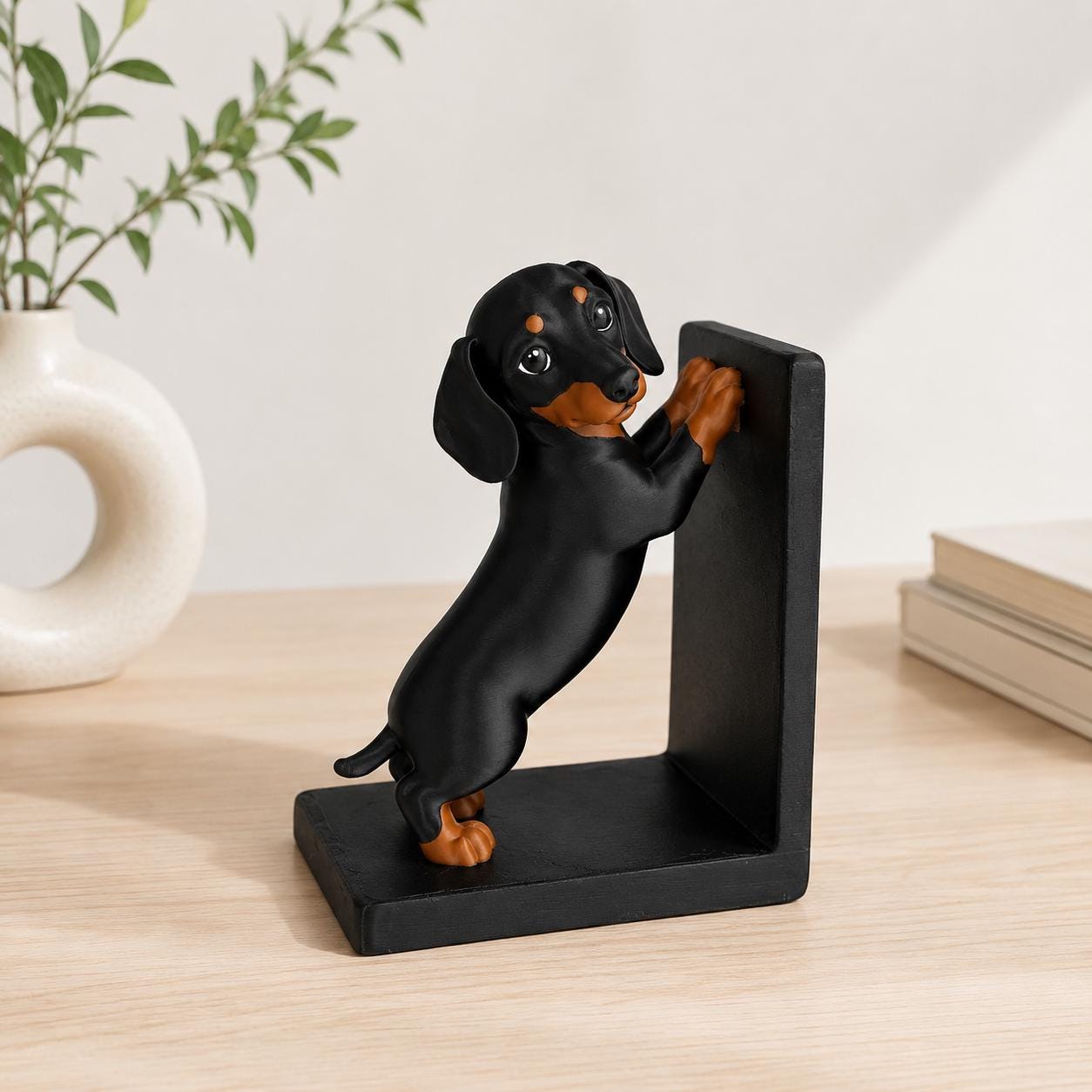 Cute Dachshund Dog Bookend – 3D Printed Wiener Dog Book Holder, Modern Bookshelf Decor, Gift for Dachshund Lovers, Home Office Shelf Decor