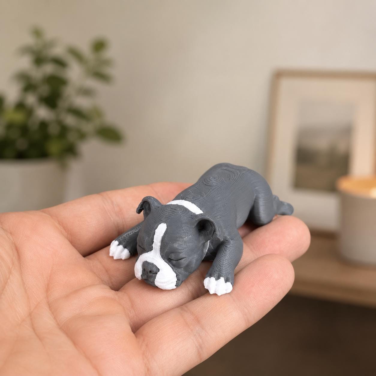 Sleeping Pit Bull Dog Figurine, Pitbull Desk Buddy, Cute Dog Lover Gift, 3D Printed Puppy Decor
