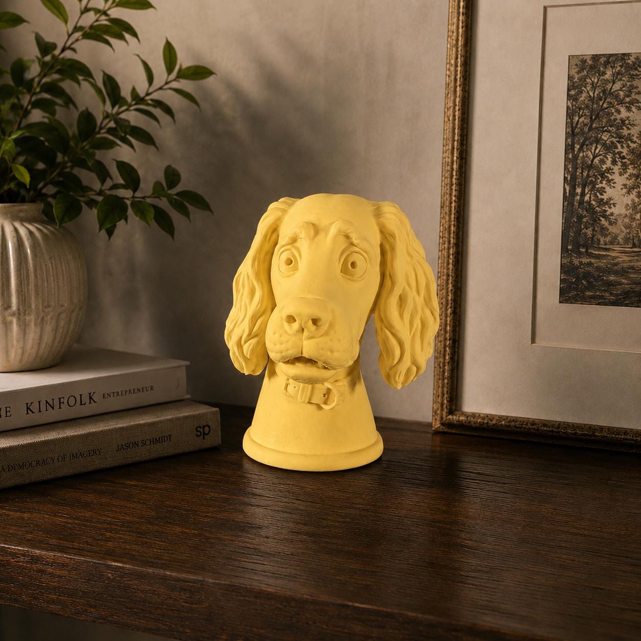 3D Printed Spaniel Dog Bust Sculpture, Expressive Eyes, Playful Character Shelf Decor