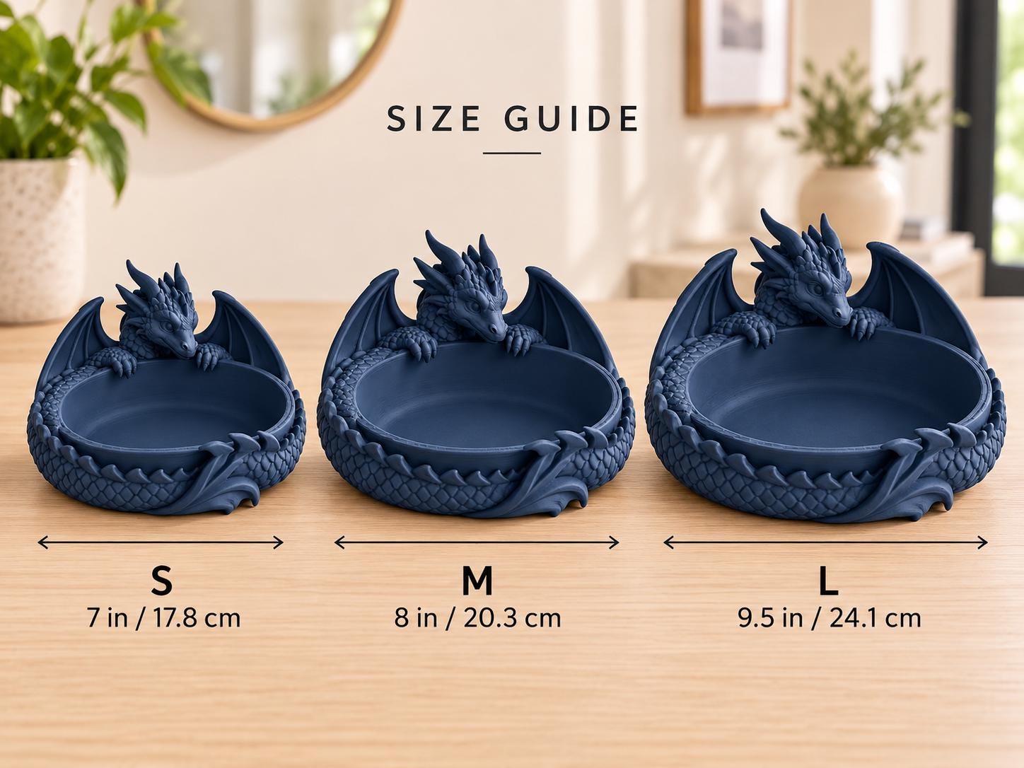 Dragon Trinket Dish with Wings, 3D Printed Jewelry Bowl, Ring and Key Holder, Fantasy Desk Decor