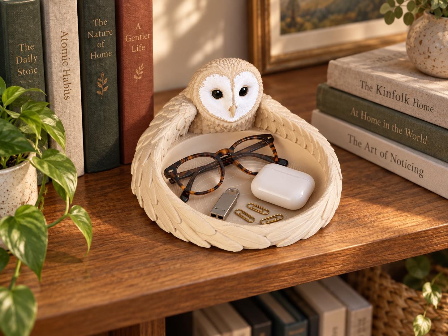Barn Owl Catchall Tray, 3D Printed Key Bowl & Jewelry Organizer, Woodland Home Decor, Owl Lover Gift