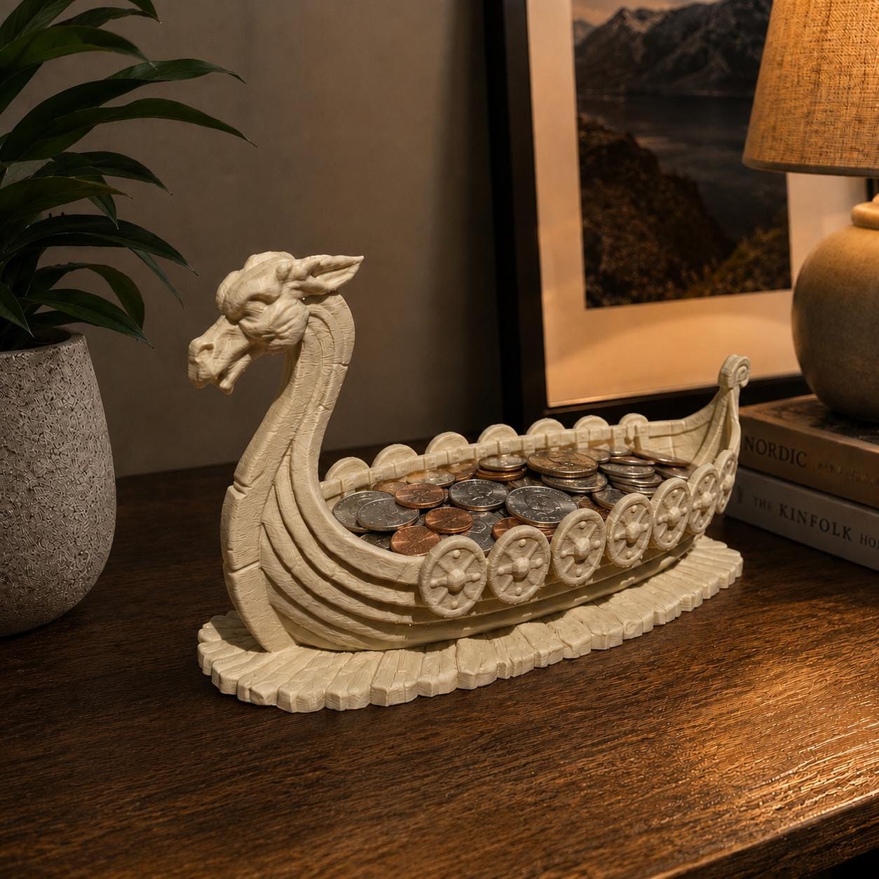 Viking Ship Coin Holder, Norse Dragon Tray, Norse Mythology 3D Printed Catchall for Keys, Coins & Watches