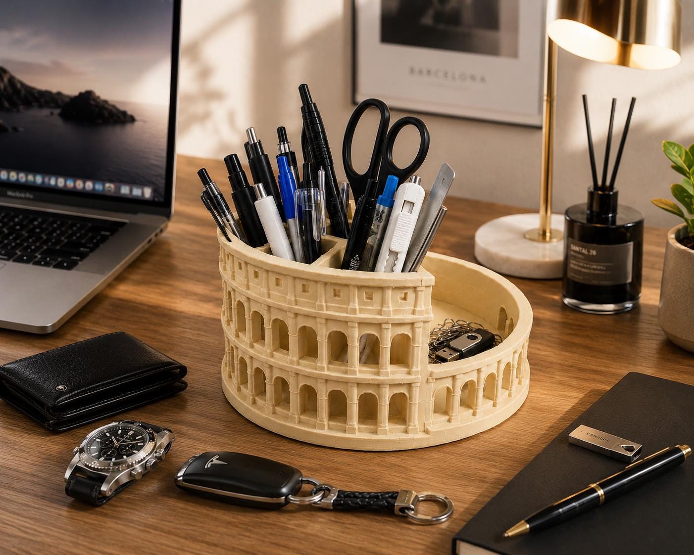 Colosseum Desk Organizer, Roman Architecture Pen Holder, 3D Printed Office Storage Tray
