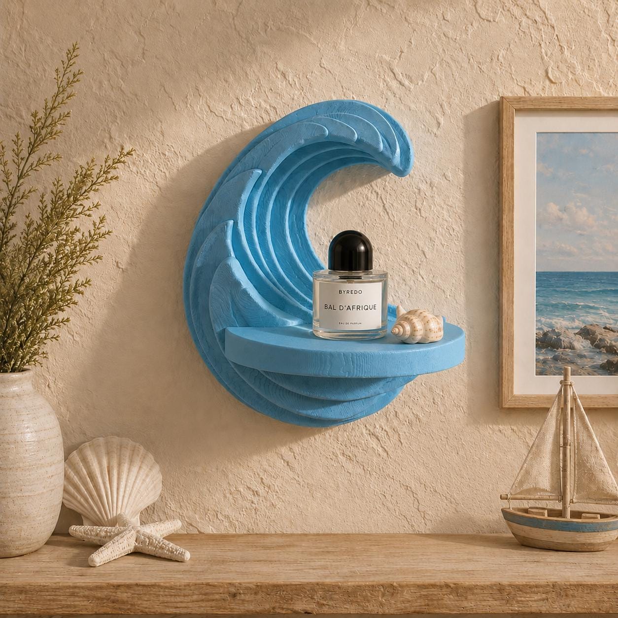 Wave Mini Shelf, 3D Printed Coastal Decor, Ocean Inspired Wall Art