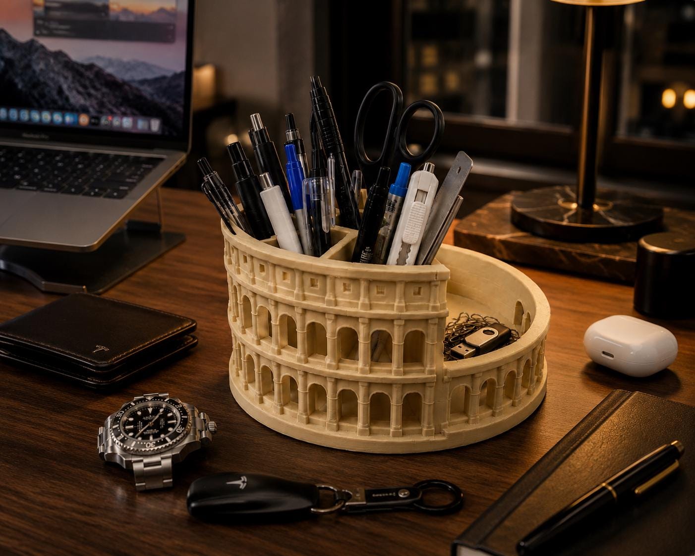 Colosseum Desk Organizer, Roman Architecture Pen Holder, 3D Printed Office Storage Tray
