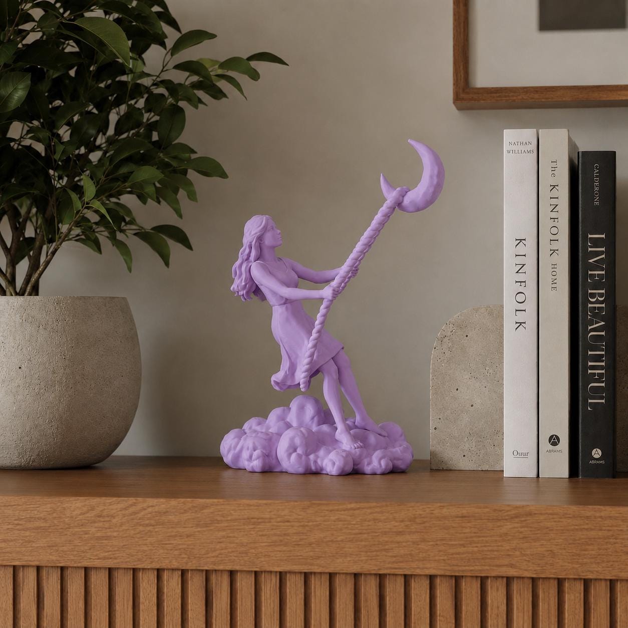 Moon Swing Girl Figurine, Celestial Moon Decor, Crescent Moon Statue, 3D Printed Shelf Decor, Fantasy Home Decor, Gift for Her