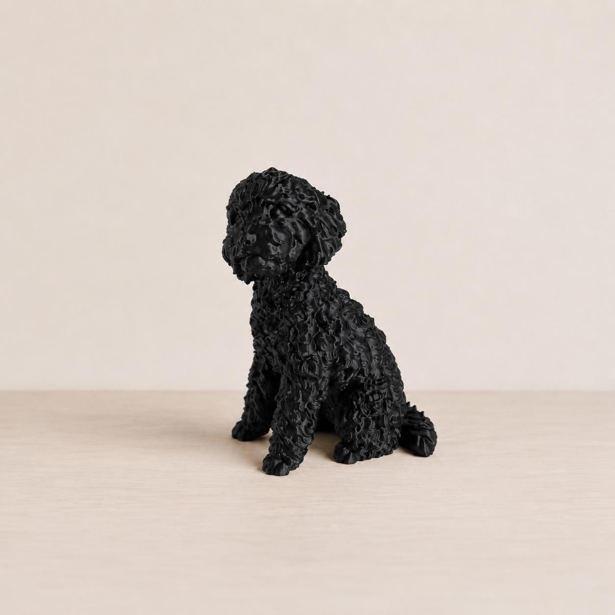 Black Poodle Statue, 3D Printed Dog Sculpture, Modern Curly Coat Decor