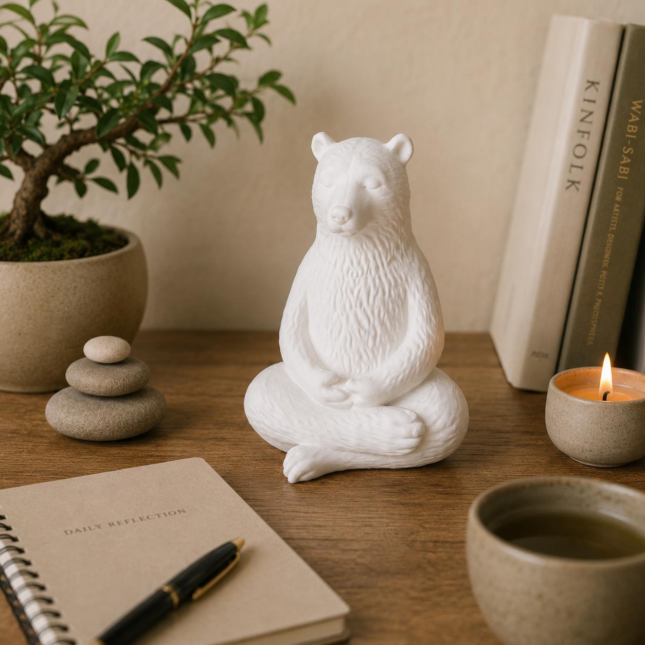 Zen Bear Statue, Meditation Bear Decor, Yoga Bear Figurine, Minimalist Shelf Decor, Zen Home Decor, Mindfulness Gift, 3D Printed Bear