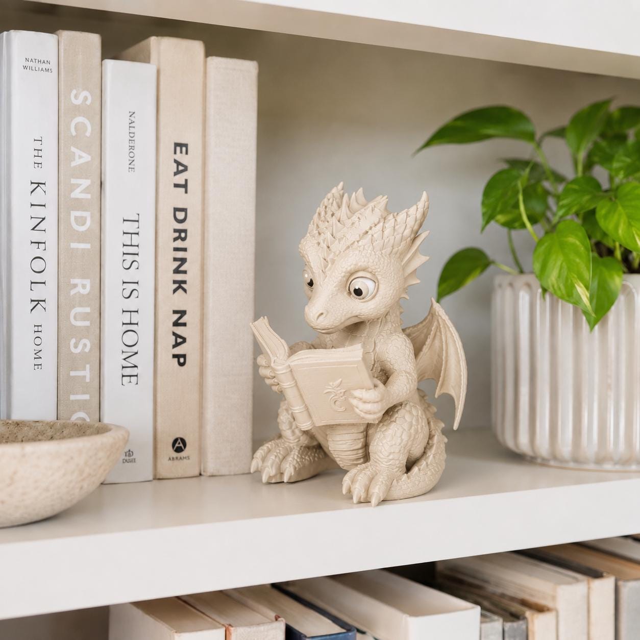 Cute Reading Dragon Figurine, Book Lover Dragon Decor, Fantasy Bookshelf Decor, Dragon Reading Book Statue, Gift for Book Lovers