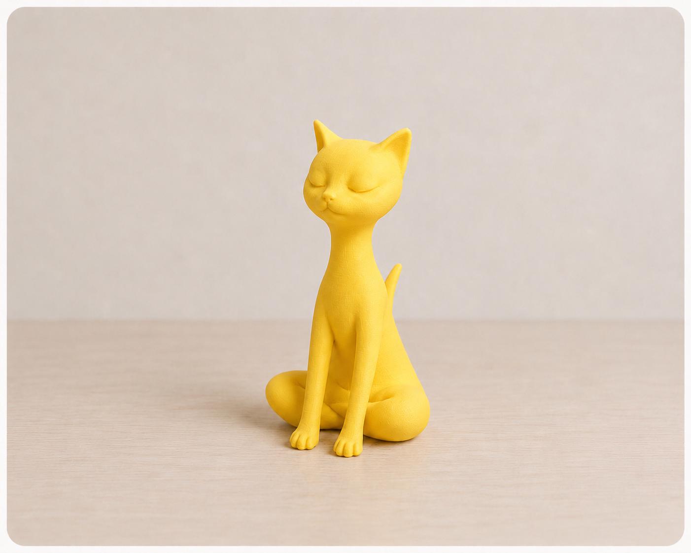 Zen Cat Statue, Minimalist Meditation Sculpture, Modern Shelf Decor