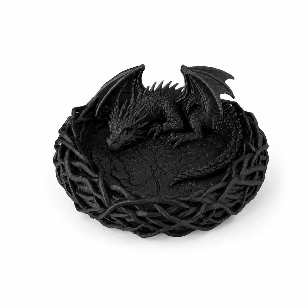 Sleeping Baby Dragon Nest Trinket Dish, Dragon Jewelry Holder, Fantasy Ring Tray, Dragon Coin Bowl, Gothic Decor, 3D Printed Gift
