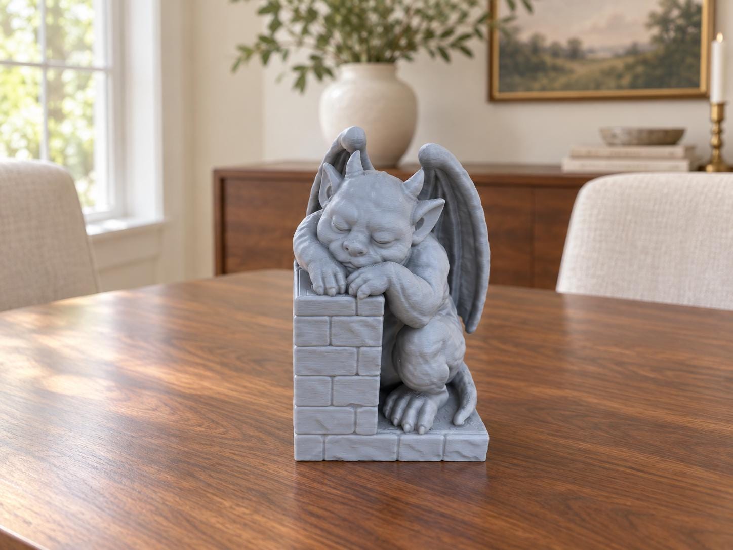 Gargoyle Bookends, 3D Printed Gothic Bookshelf Decor, Sleeping & Watchful Guardians, Fantasy Book Lover Gift
