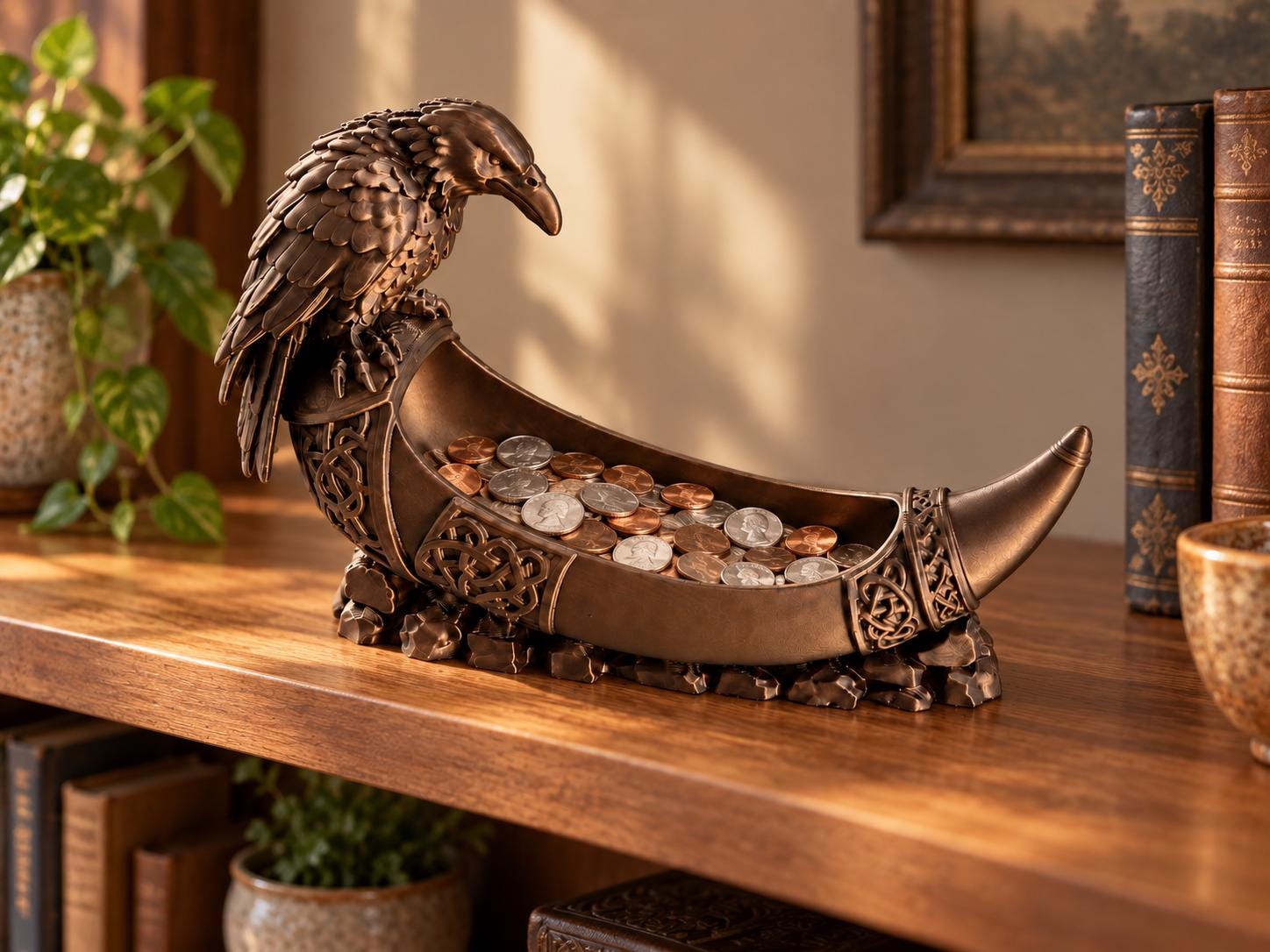 Raven Viking Horn Catchall Tray, 3d Printed Norse Decor, Key and Coin Holder, Gothic Desk Organizer