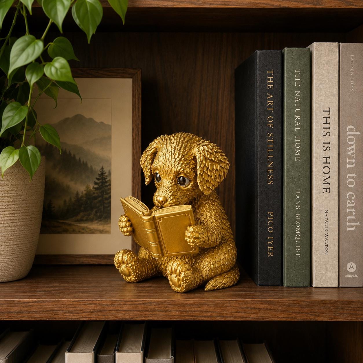 Reading Puppy Figurine, Cute 3d Printed Dog Reading Book Decor, 3D Printed Puppy Statue, Book Lover Gift, Bookshelf Decor, Desk Buddy