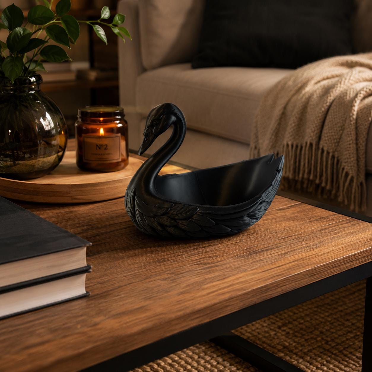 Matte Black Swan Catchall | Decorative Key Bowl | Jewelry Organizer | Gothic Home Decor | Gift for Her