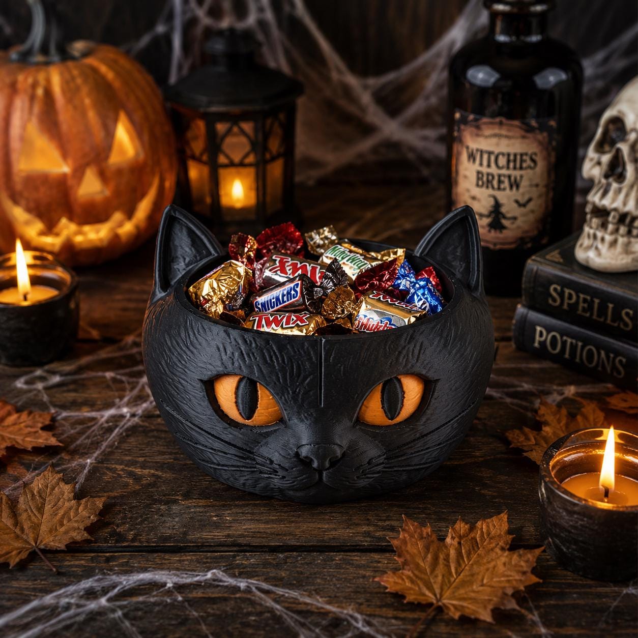 Black Cat Candy Bowl, Halloween Candy Holder, 3D Printed Cat Catchall Tray, Spooky Halloween Decor, Cat Lover Gift