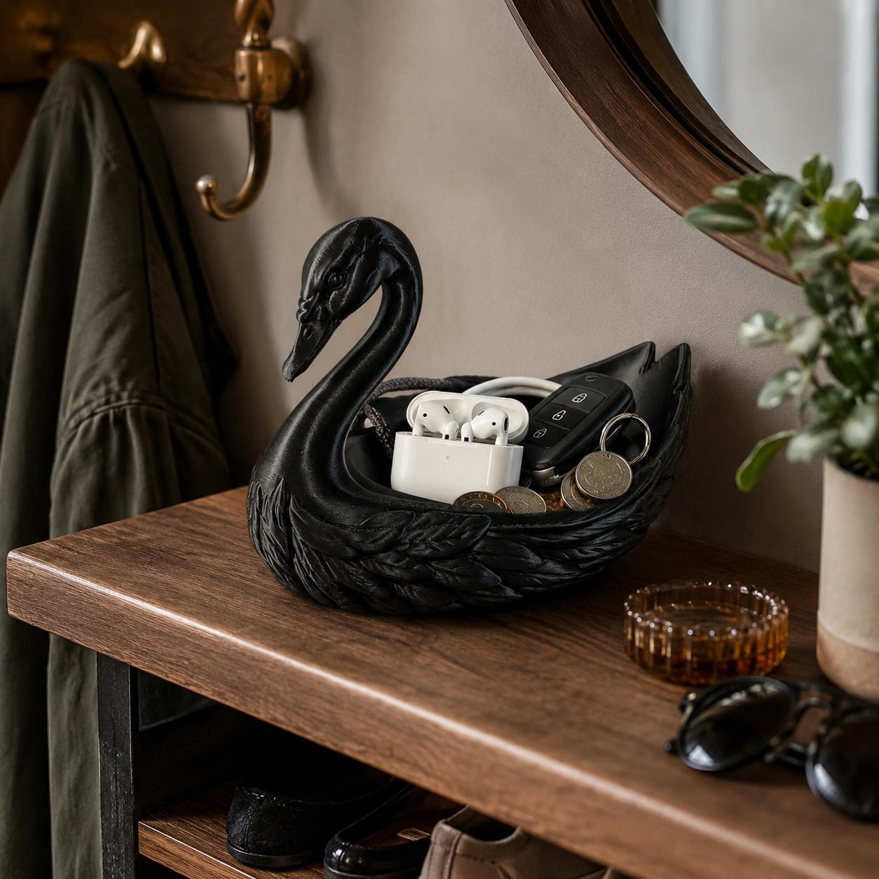 Matte Black Swan Catchall | Decorative Key Bowl | Jewelry Organizer | Gothic Home Decor | Gift for Her