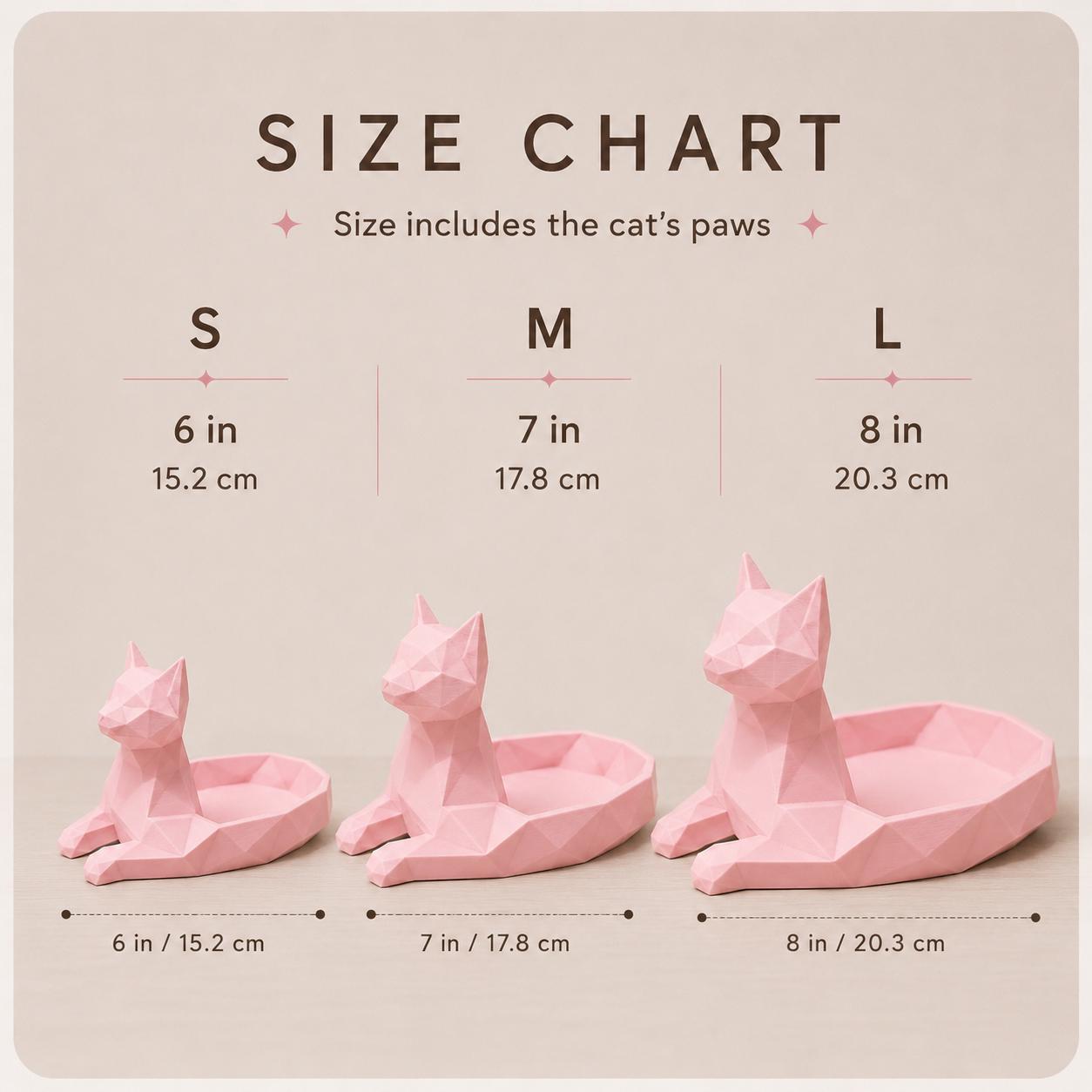 Geometric Low-Poly Cat Jewelry Dish, 3D Printed Trinket Tray, Modern Decor