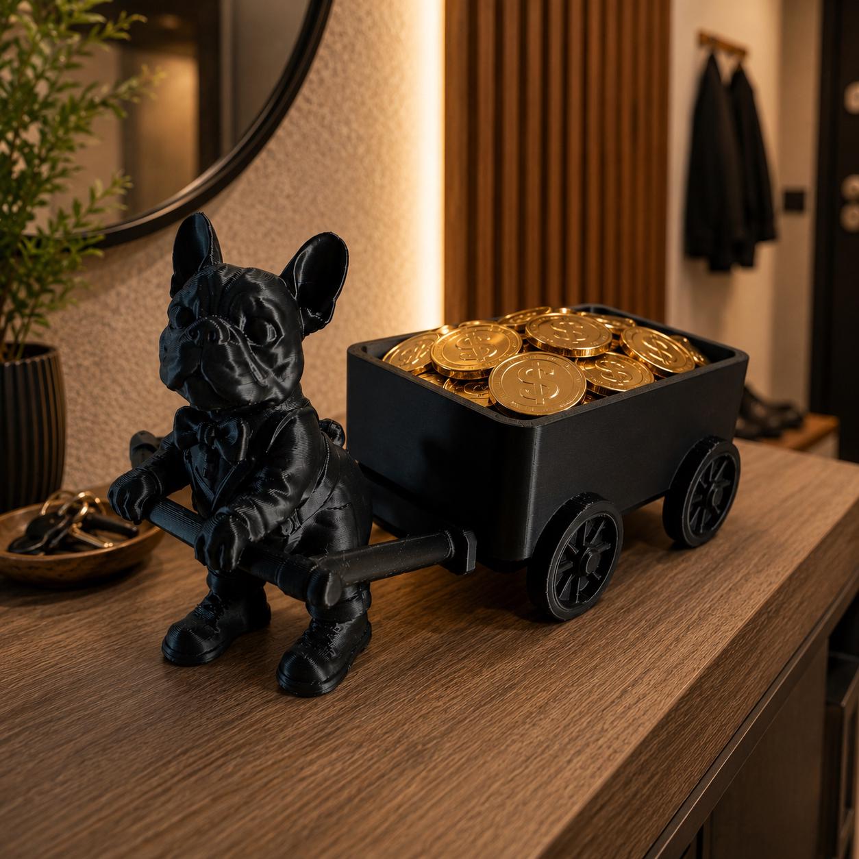 3D Printed French Bulldog Candy Cart, Dog Valet Tray, Desk Organizer, Home Decor