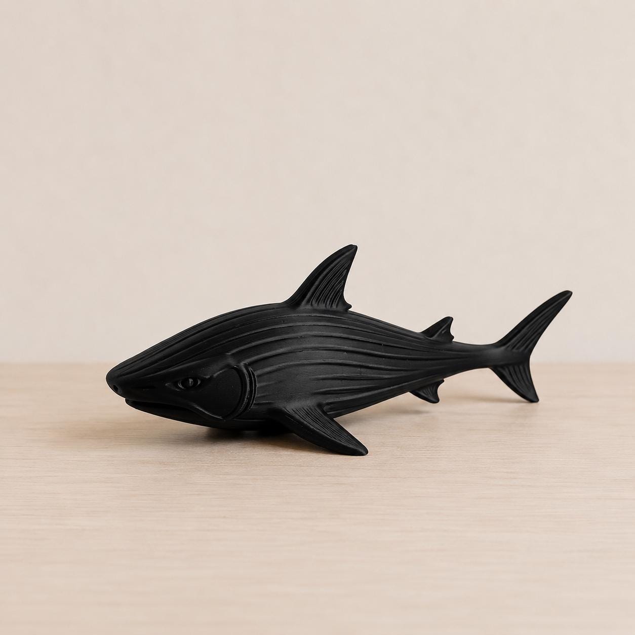Golden Shark Figurine, 3D Printed Sculpture, Metallic Finish, Coastal Shelf Decor