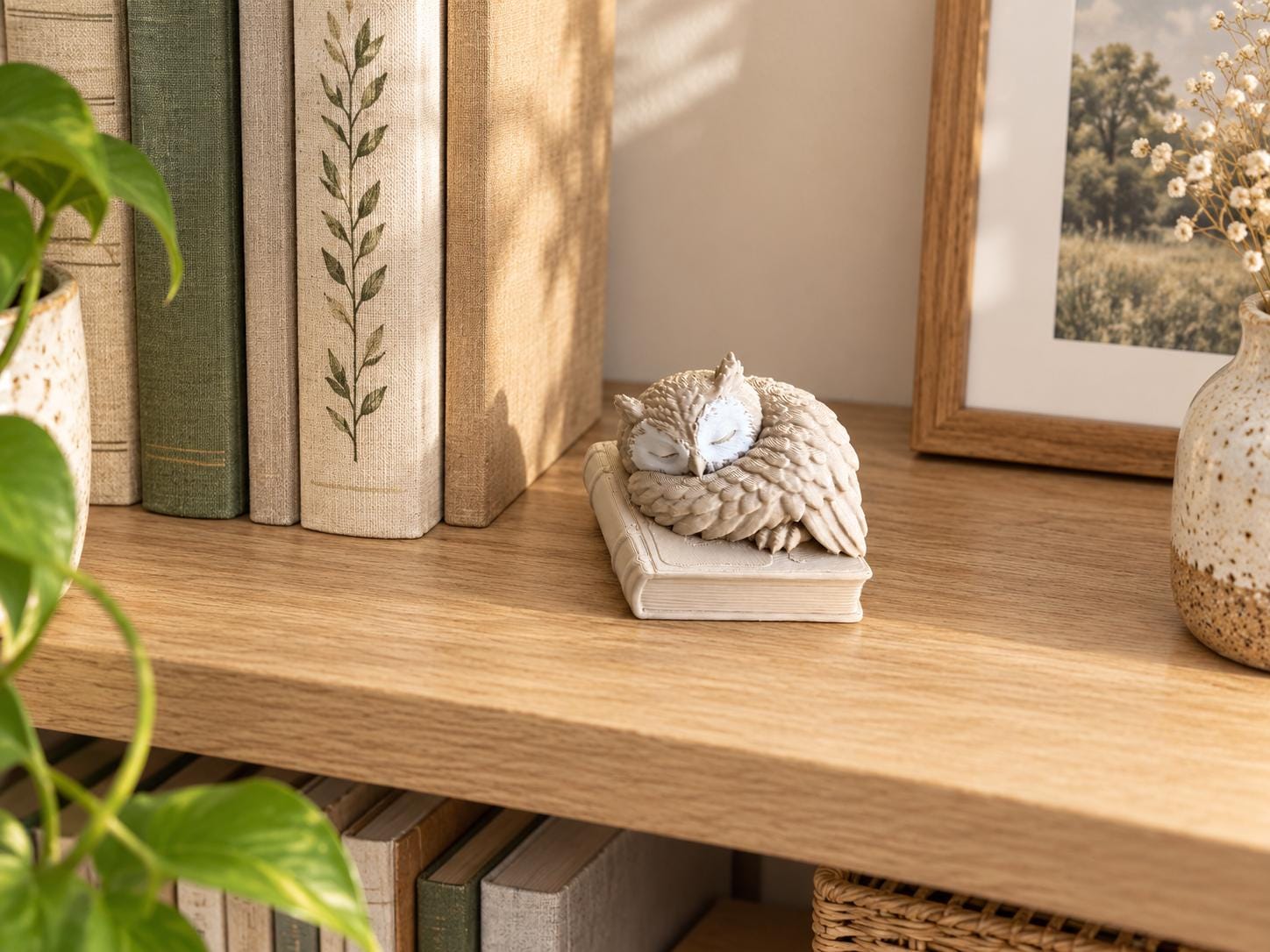 Sleeping Owl on Book Figurine, 3d Printed Cozy Bookshelf Decor, Book Lover Gift, Woodland Owl Statue, Reading Nook Decoration