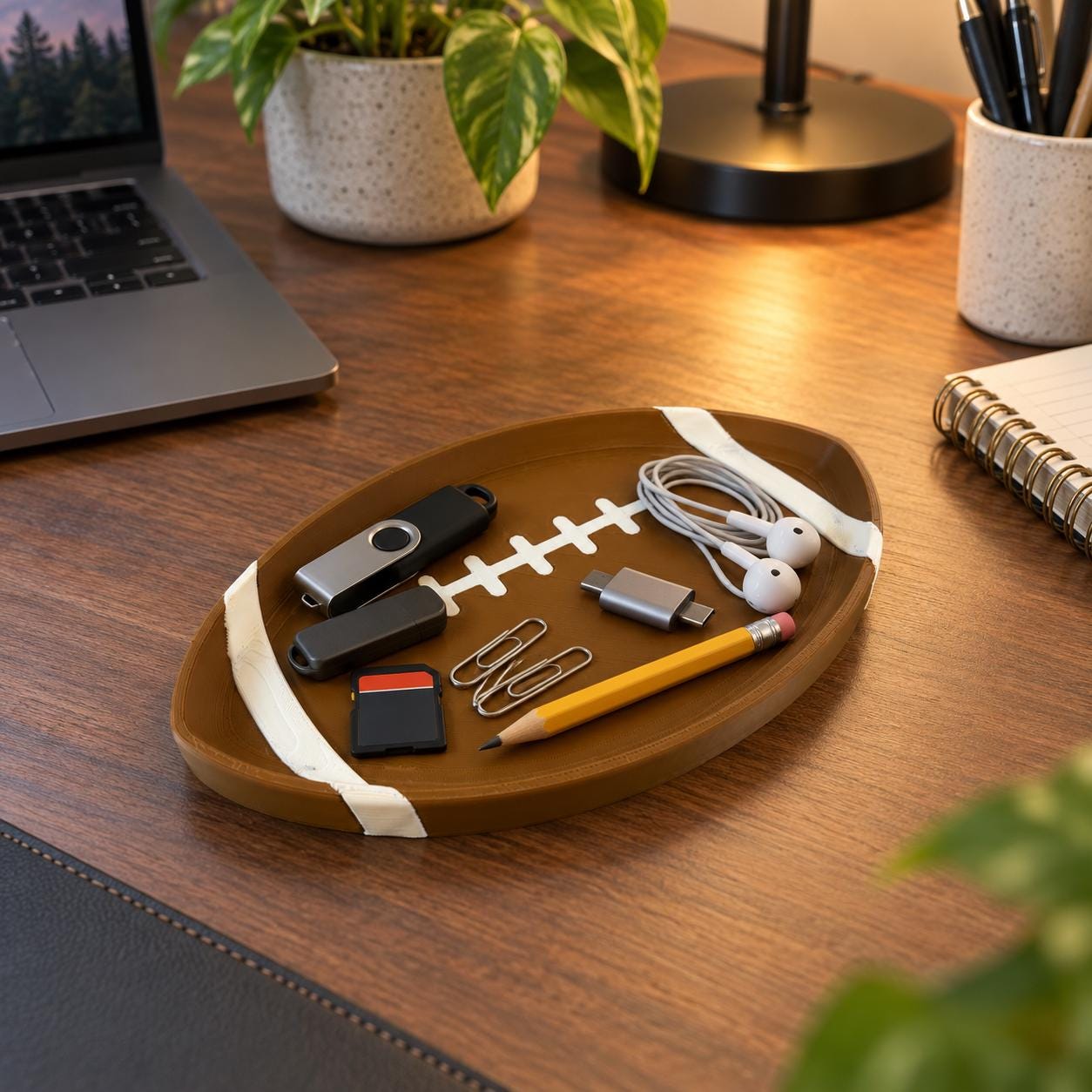 Football Shaped Catchall Tray, 3D Printed Game Day Snack Dish, Key Bowl & Desk Organizer, Football Fan Gift, Sports Room Decor