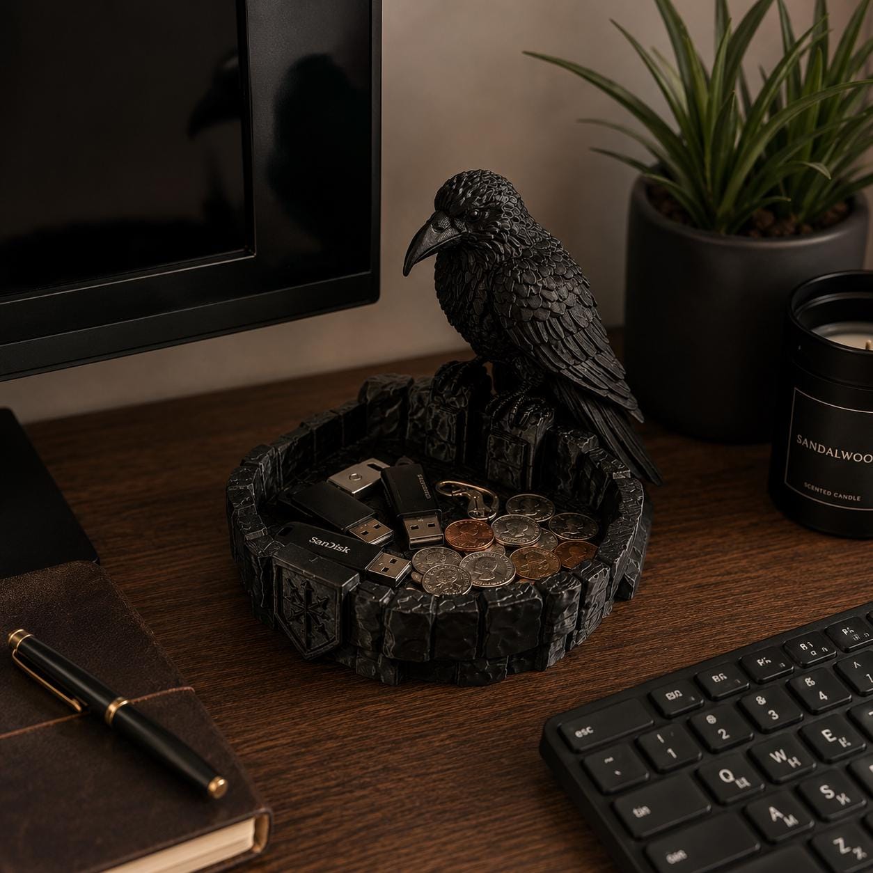 Raven Catchall Tray, Gothic Nightstand Organizer, Crow Key Bowl, Jewelry Holder, 3d Printed Entryway Decor