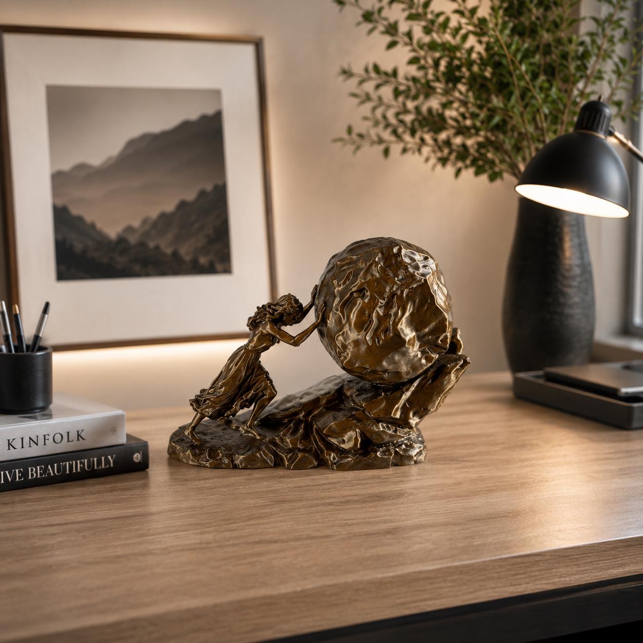 Motivational Woman Statue, 3d Printed Bronze Look Female Figurine, Success Desk Decor