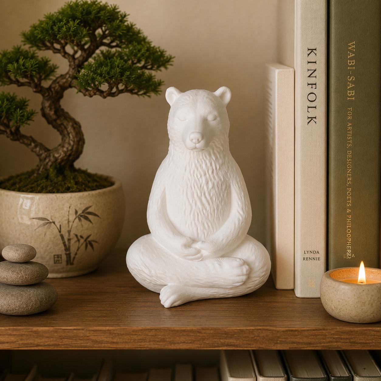 Zen Bear Statue, Meditation Bear Decor, Yoga Bear Figurine, Minimalist Shelf Decor, Zen Home Decor, Mindfulness Gift, 3D Printed Bear