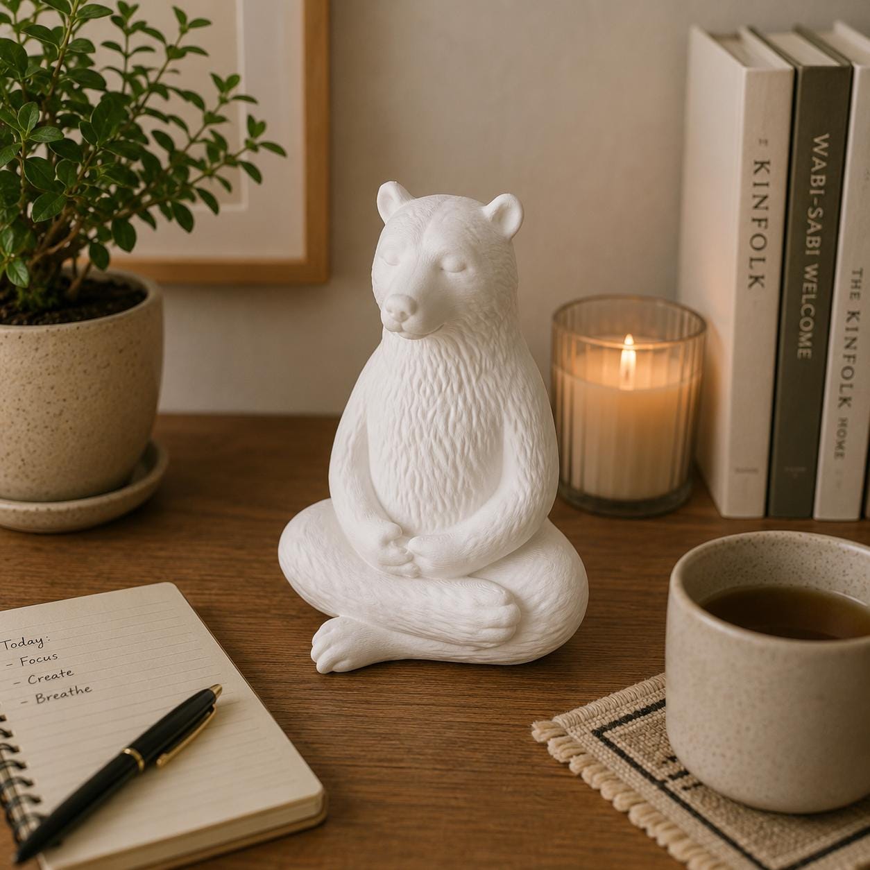 Zen Bear Statue, Meditation Bear Decor, Yoga Bear Figurine, Minimalist Shelf Decor, Zen Home Decor, Mindfulness Gift, 3D Printed Bear