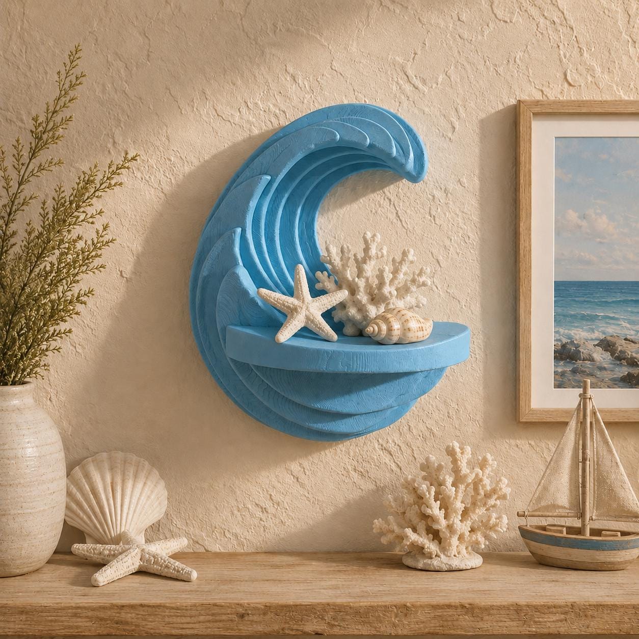 Wave Mini Shelf, 3D Printed Coastal Decor, Ocean Inspired Wall Art