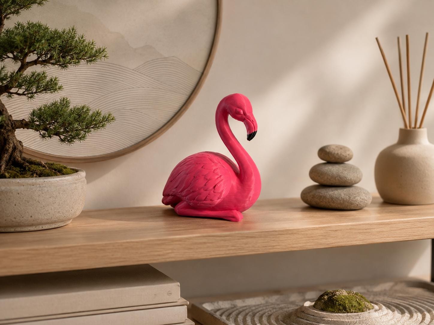 Zen Flamingo Figurine, 3D Printed Flamingo Decor, Pink Flamingo Statue, Zen Home Decor