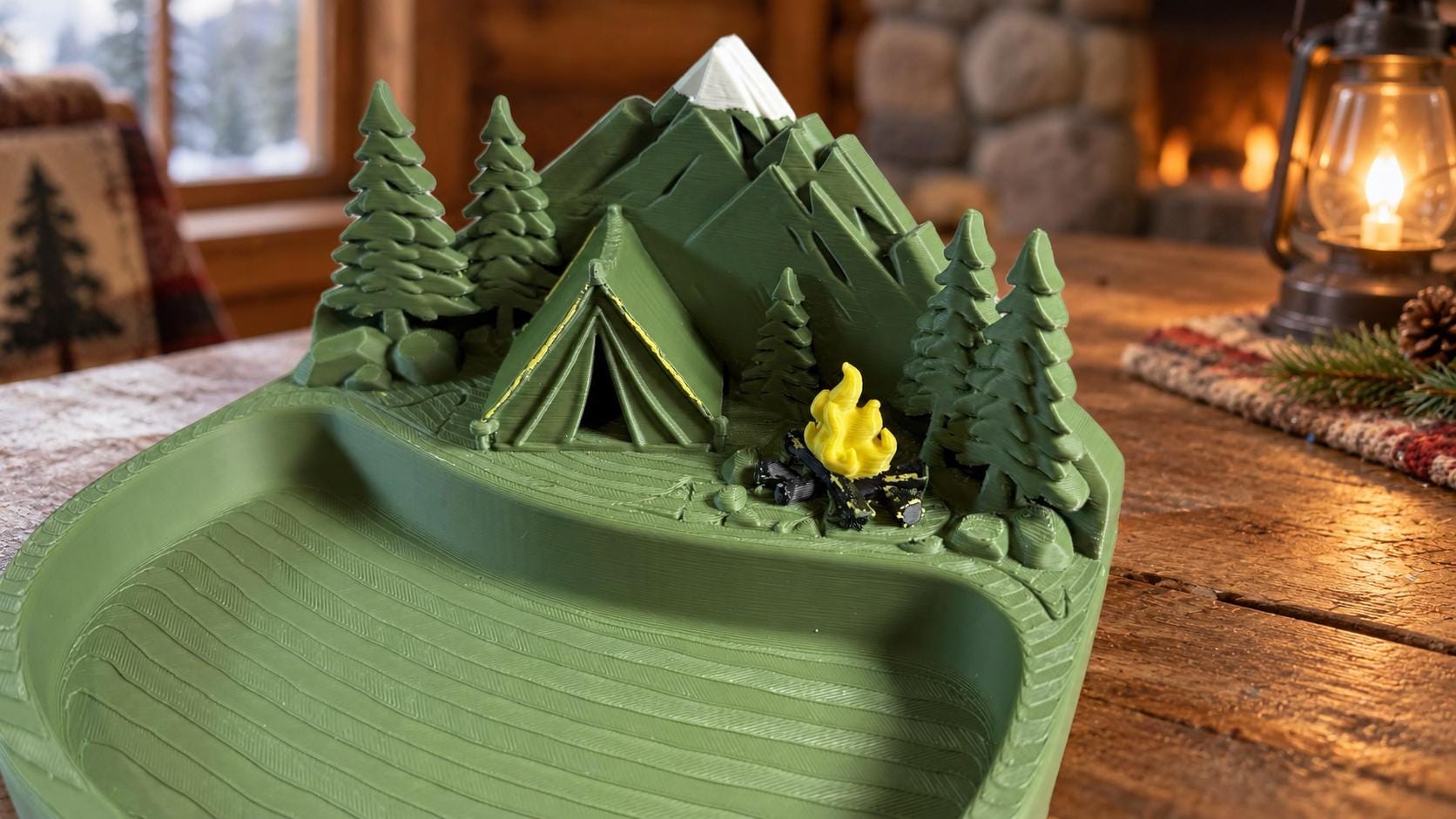 Camping Catch All Tray, Mountain Desk Organizer, Hiking Gift, Cabin Decor, Key Holder, 3D Printed Valet Tray, Outdoor Lover Gift