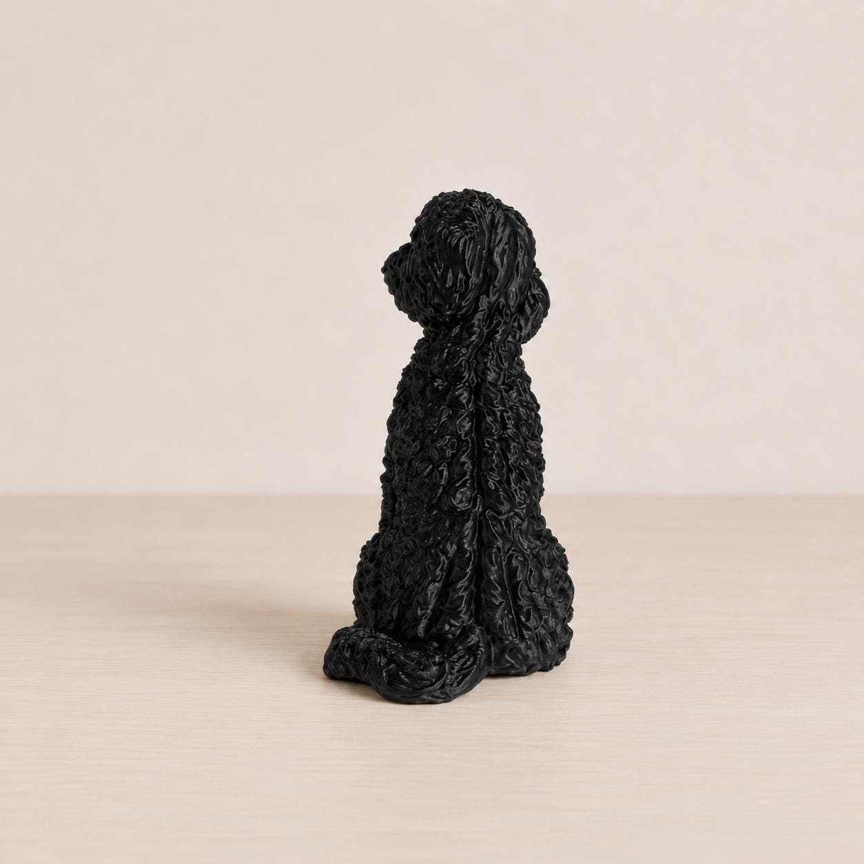 Black Poodle Statue, 3D Printed Dog Sculpture, Modern Curly Coat Decor