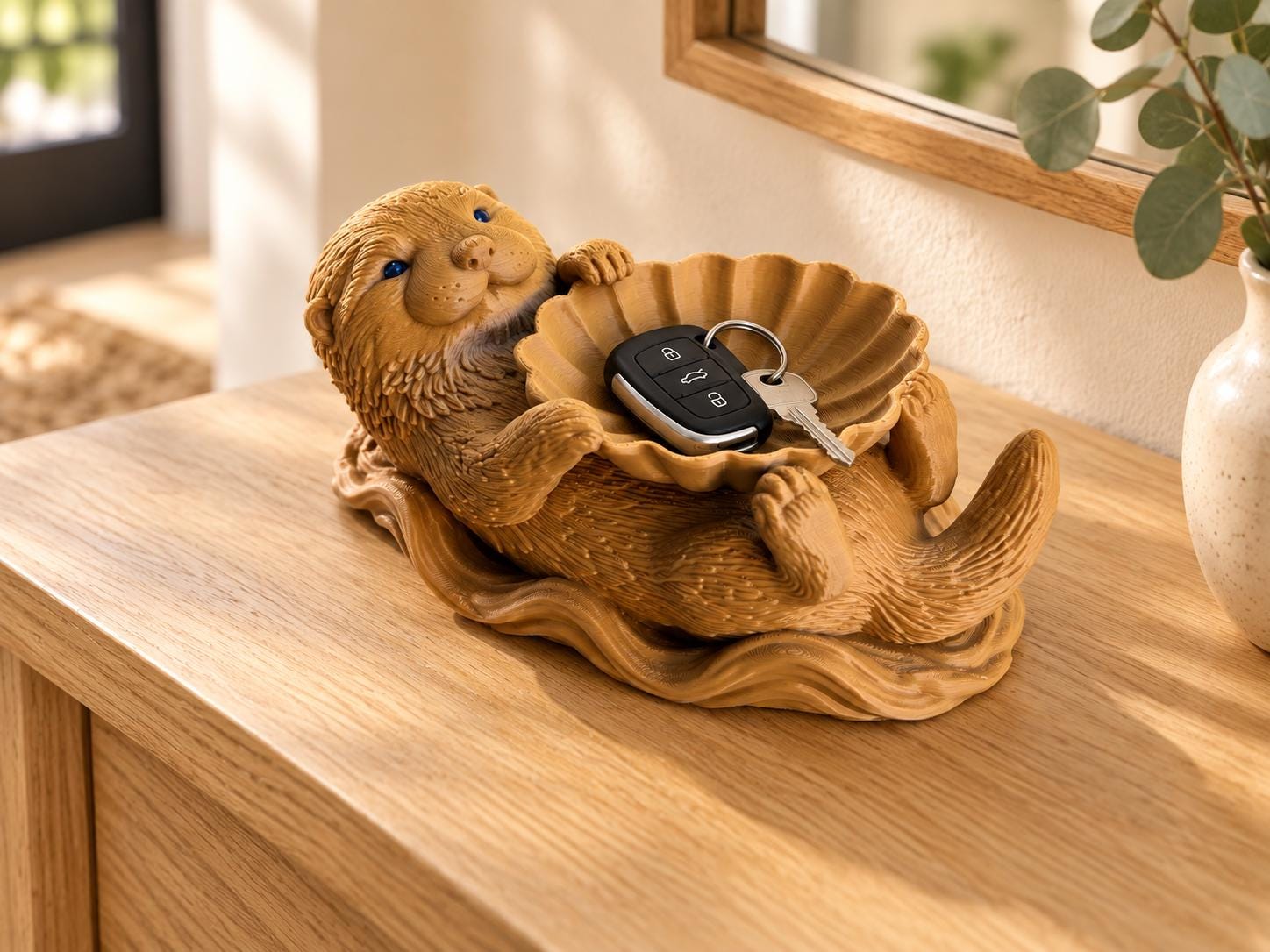 Otter Jewelry Tray with Shell Bowl, Cute 3d Printed Ring Dish, Entryway Key Holder, Coastal Decor, Otter Lover Gift