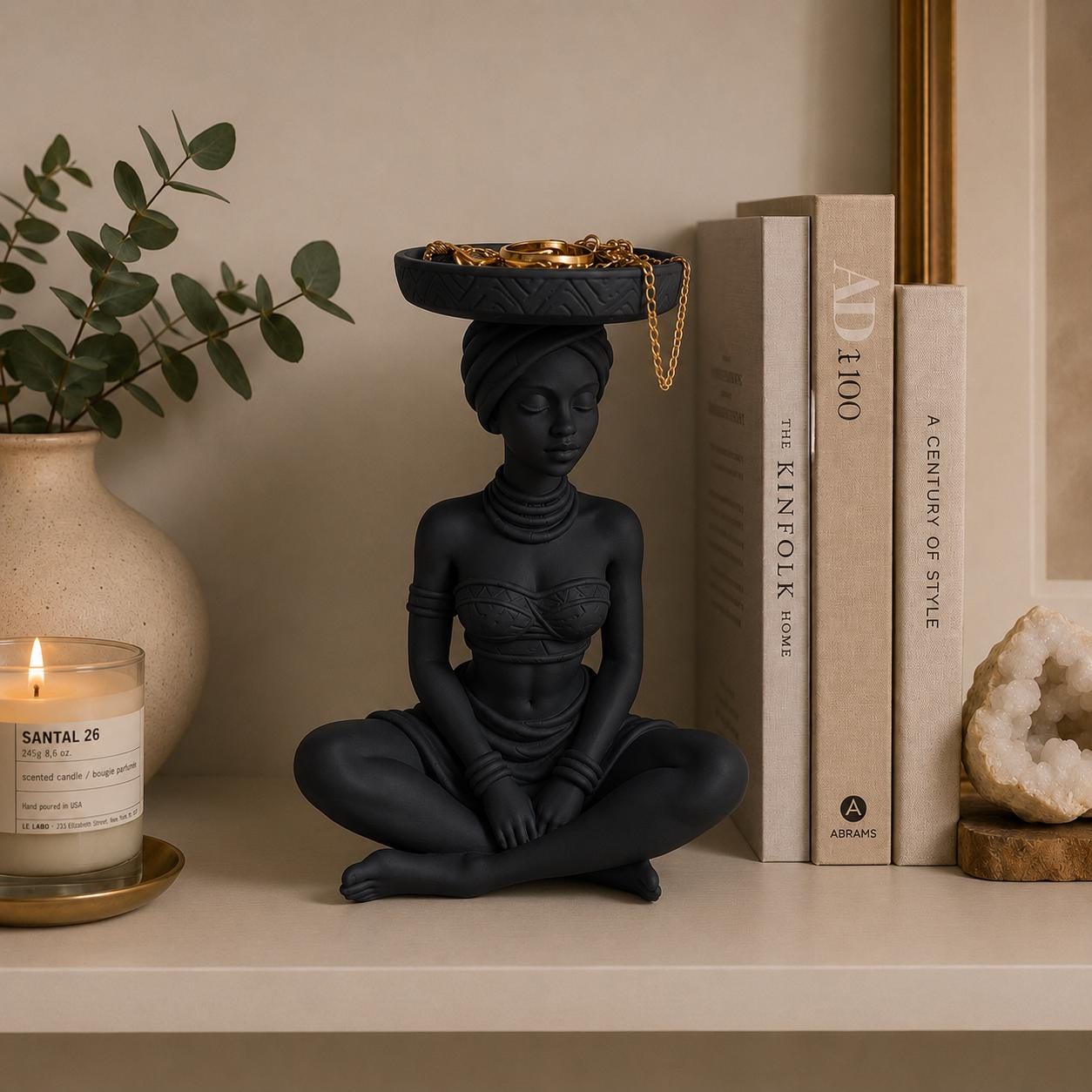 Jewelry Holder Statue, 3d Printed African Woman Decor, Ring Organizer, Vanity Tray, Jewelry Dish, Bedroom Shelf Decor, Gift for Women