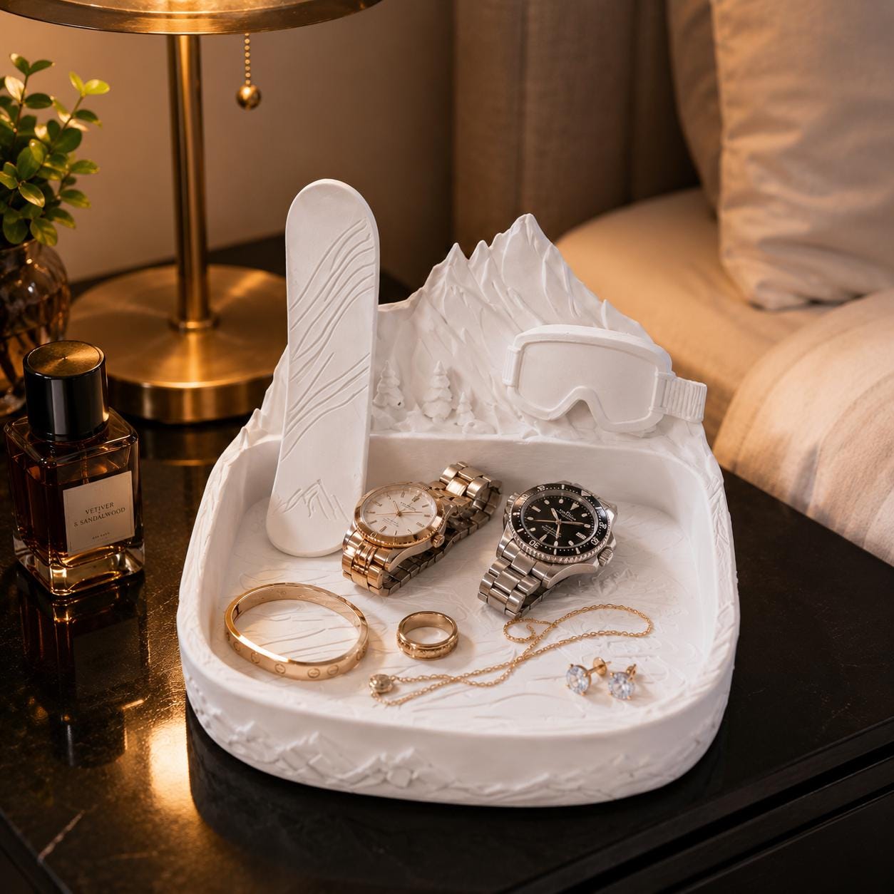 Ski Mountain Catchall Tray, 3D Printed Valet Organizer, Snowboard Decor, Entryway Key Tray
