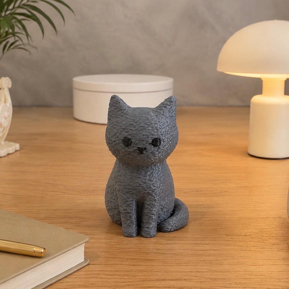 Gray 3D Printed Cat Figurine, Minimalist Desk Pet, Office Companion, Cat Lover Gift