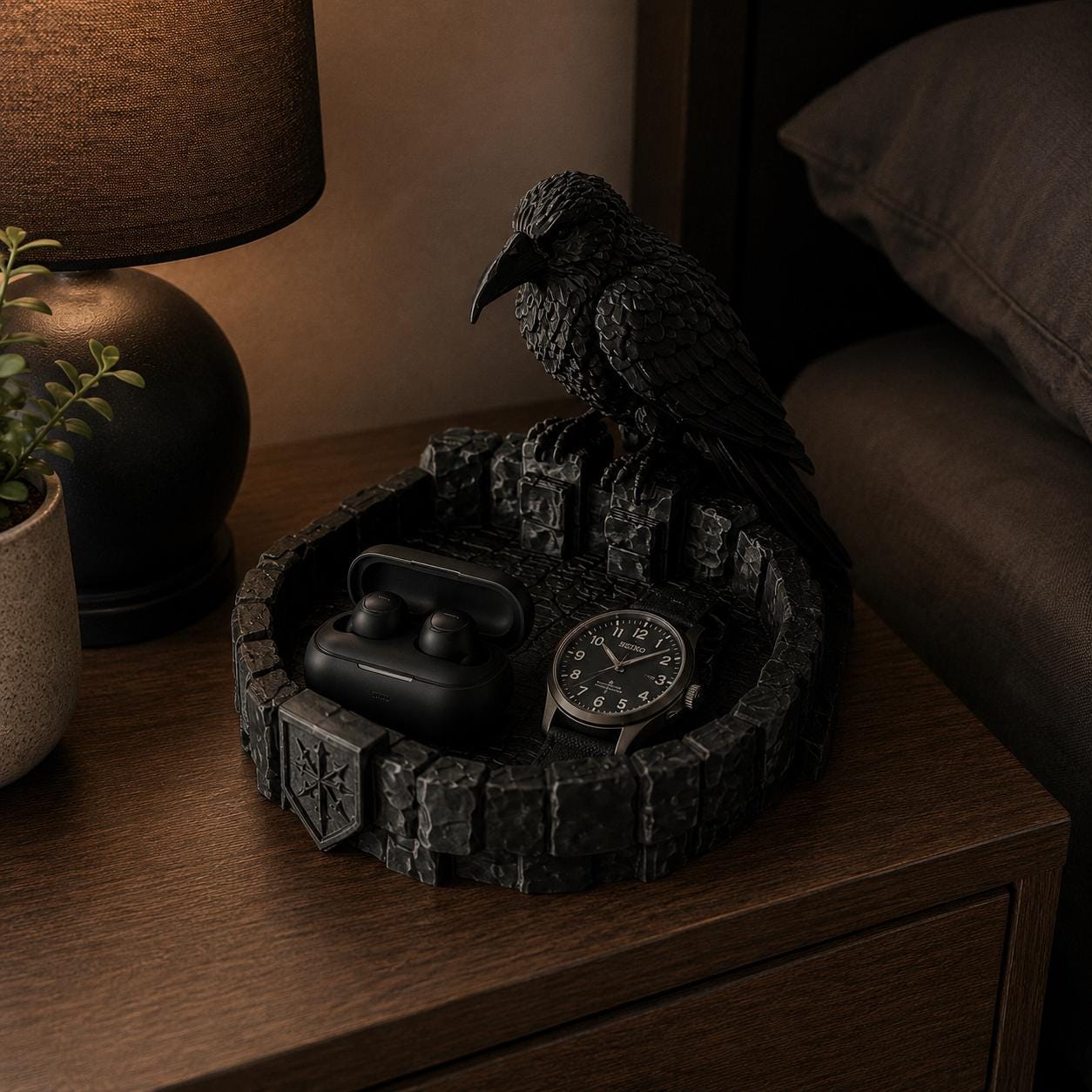 Raven Catchall Tray, Gothic Nightstand Organizer, Crow Key Bowl, Jewelry Holder, 3d Printed Entryway Decor