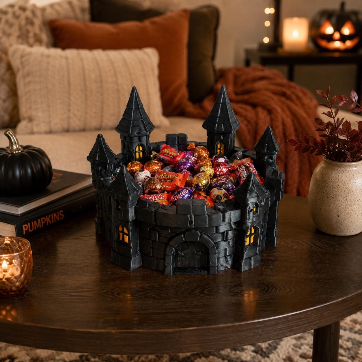 3D Printed Gothic Castle Catch-All Tray, Halloween Candy Bowl, Spooky Key & Wallet Organizer, Haunted Castle Desk Decor, Halloween Decor