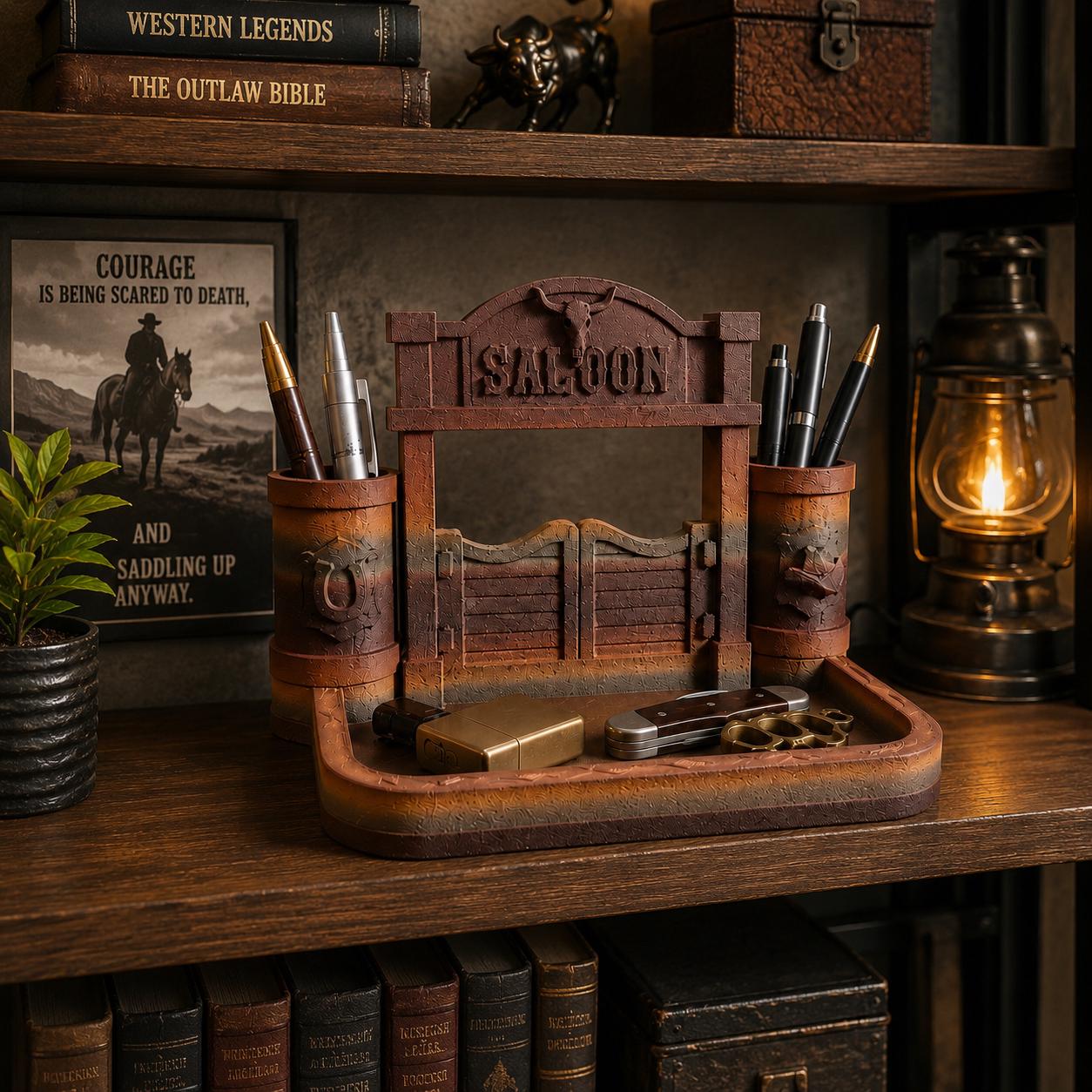 Wild West Saloon Desk Organizer, 3D Printed Pen Holder, Rustic Office Decor