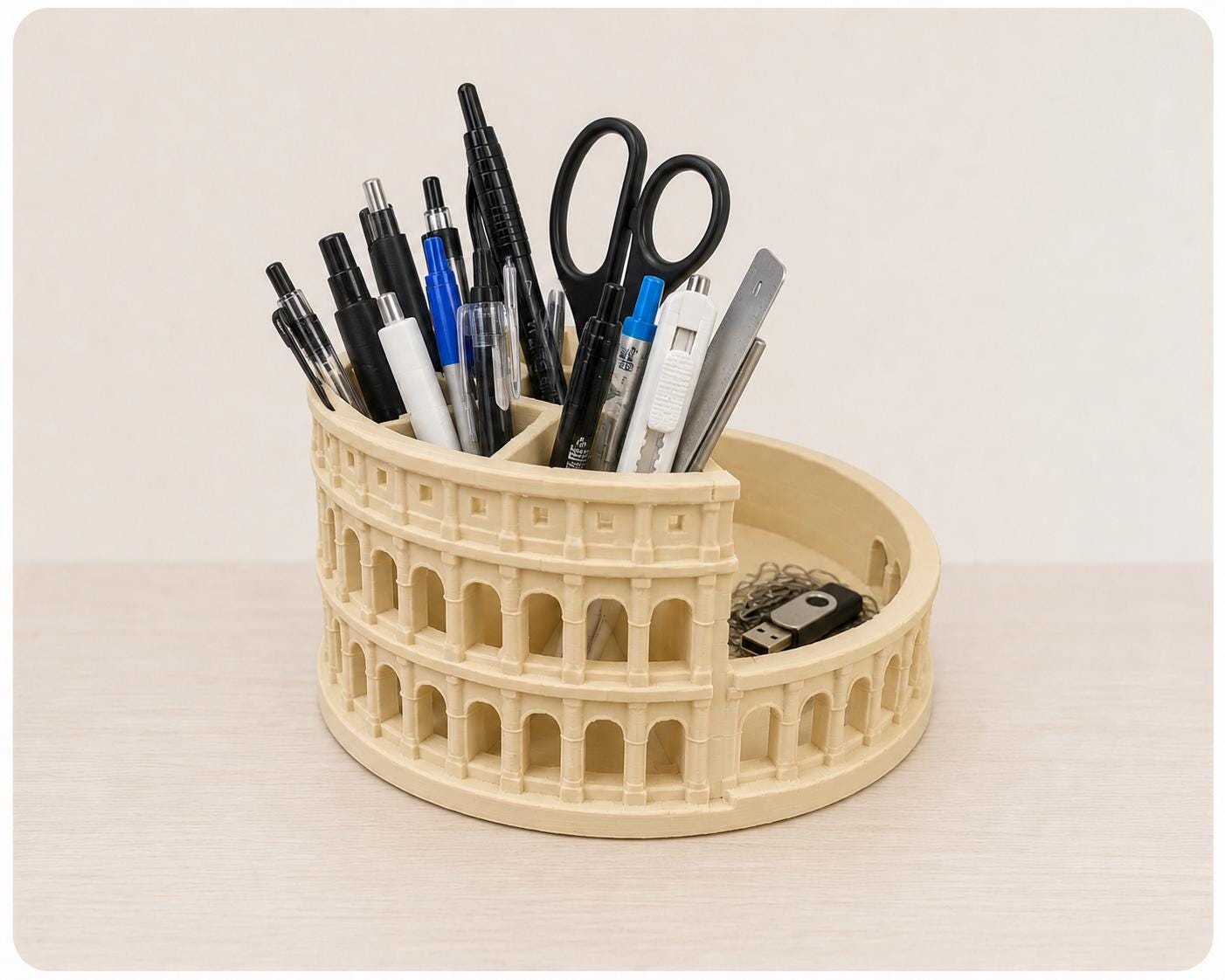 Colosseum Desk Organizer, Roman Architecture Pen Holder, 3D Printed Office Storage Tray