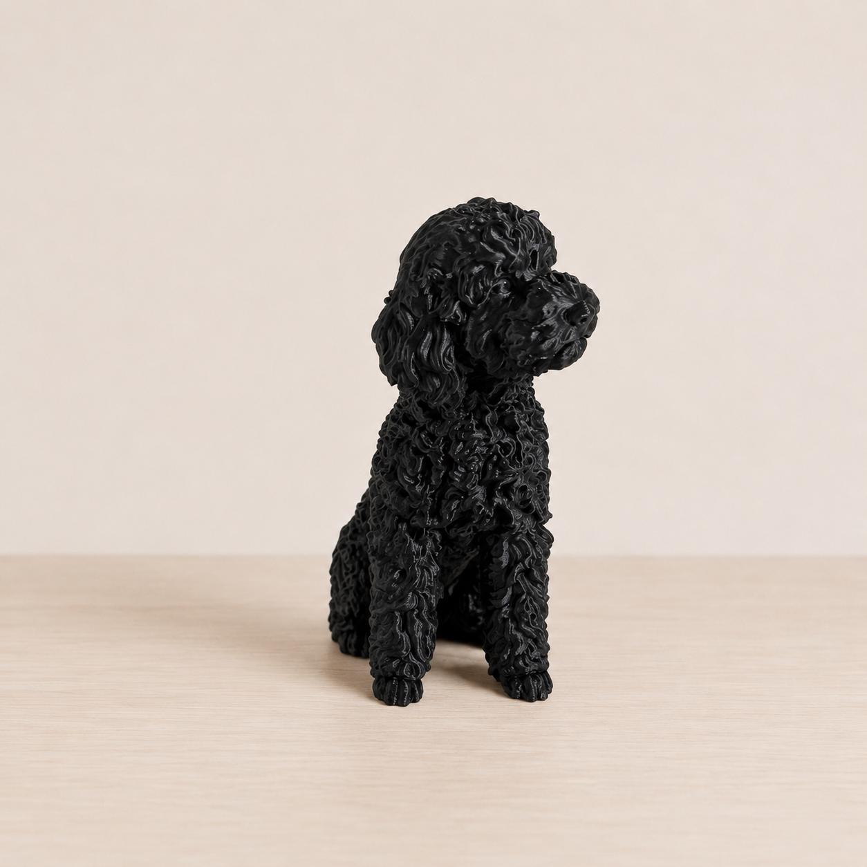 Black Poodle Statue, 3D Printed Dog Sculpture, Modern Curly Coat Decor