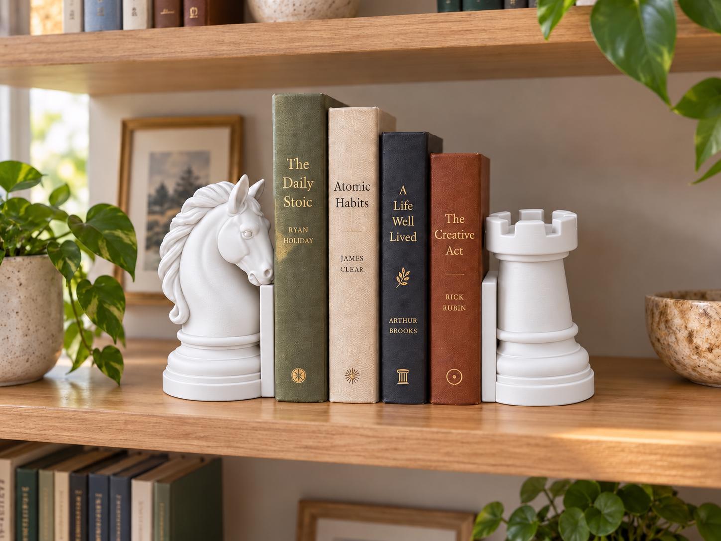 Chess Bookends Set, Knight and Rook, 3D Printed Bookshelf Decor, Chess Lover Gift, Book Holder