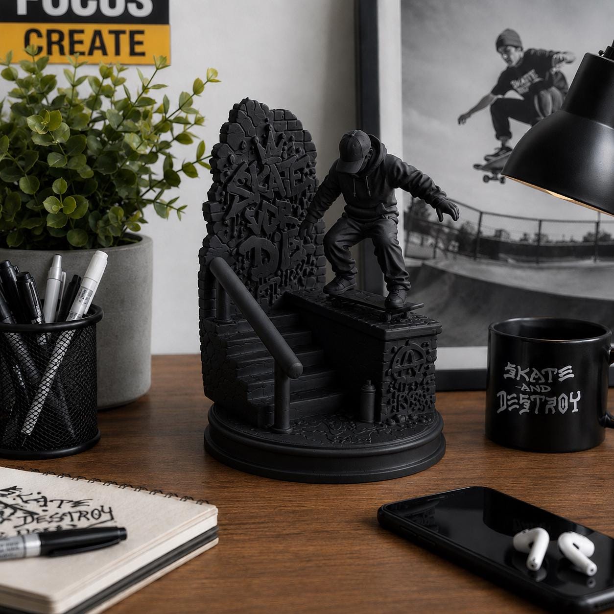 Skateboarder Figurine, Skateboard Decor, Skater Gift, Skateboarding Statue, Skate Park Desk Decor, Skater Room Decor, Skateboard Gift
