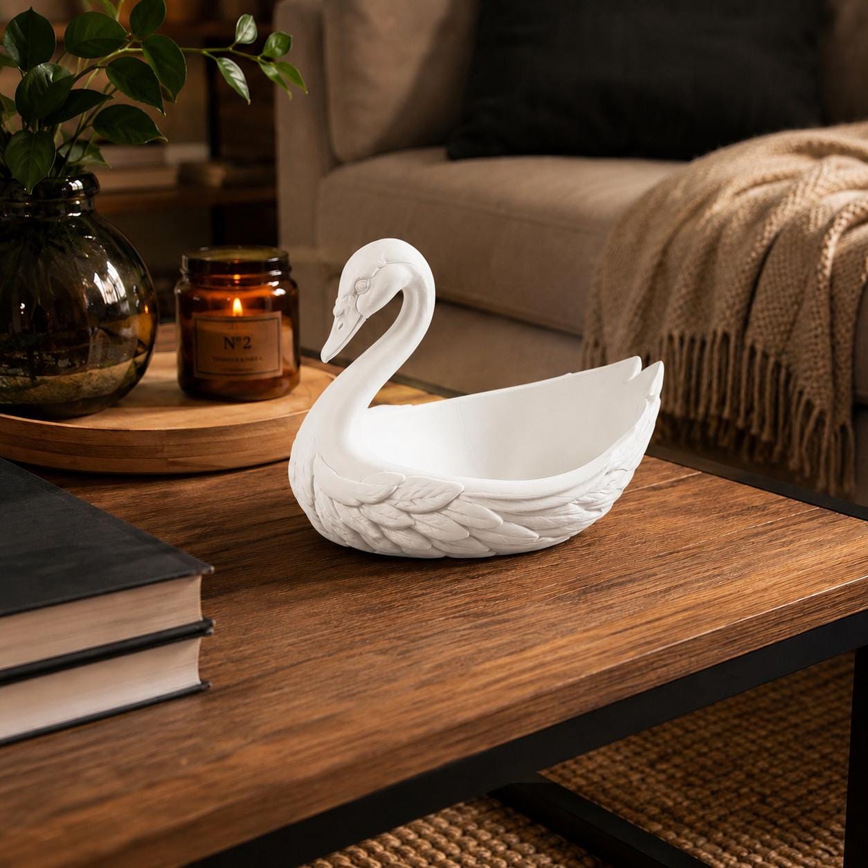 Matte Black Swan Catchall | Decorative Key Bowl | Jewelry Organizer | Gothic Home Decor | Gift for Her