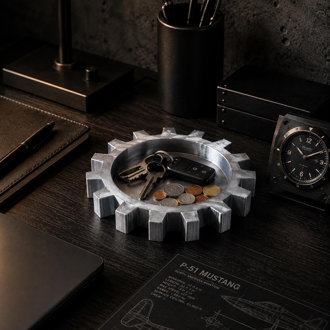 Gear Valet Tray, 3D Printed Catchall Organizer for Keys & Coins, Industrial Desk Decor, Entryway Tray, Gift for Him, Garage Decor