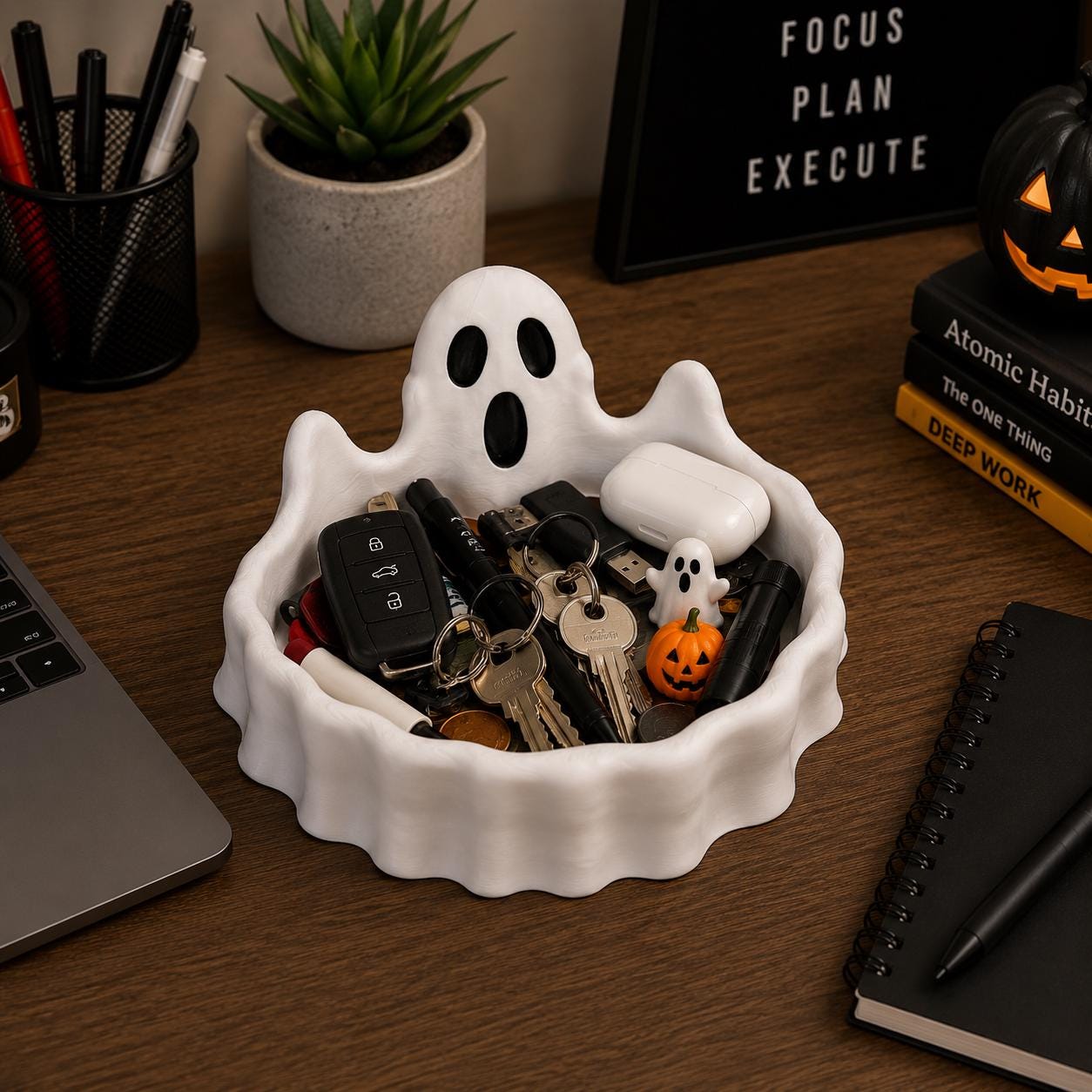 3D Printed Ghost Catch All Tray, Halloween Candy Bowl, Spooky Key Dish, Halloween Desk Organizer, Ghost Decor, Halloween Gift