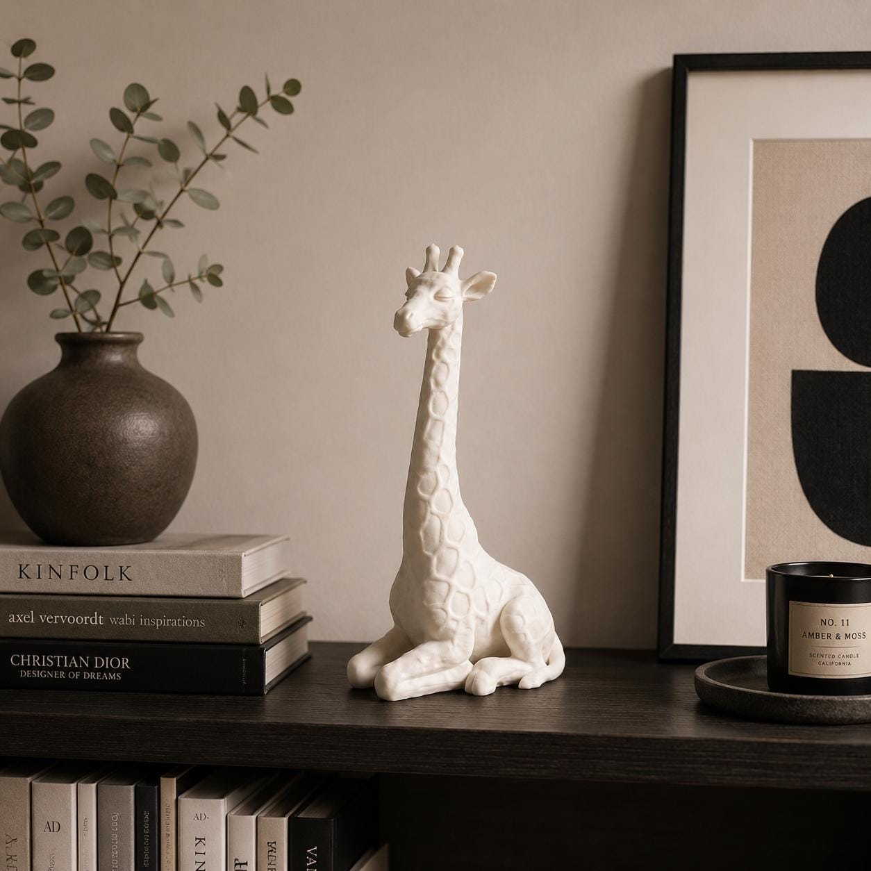 Giraffe Figurine Zen Statue, Calm Animal Sculpture, Minimalist Safari Decor, 3D Printed Shelf Decor Gift